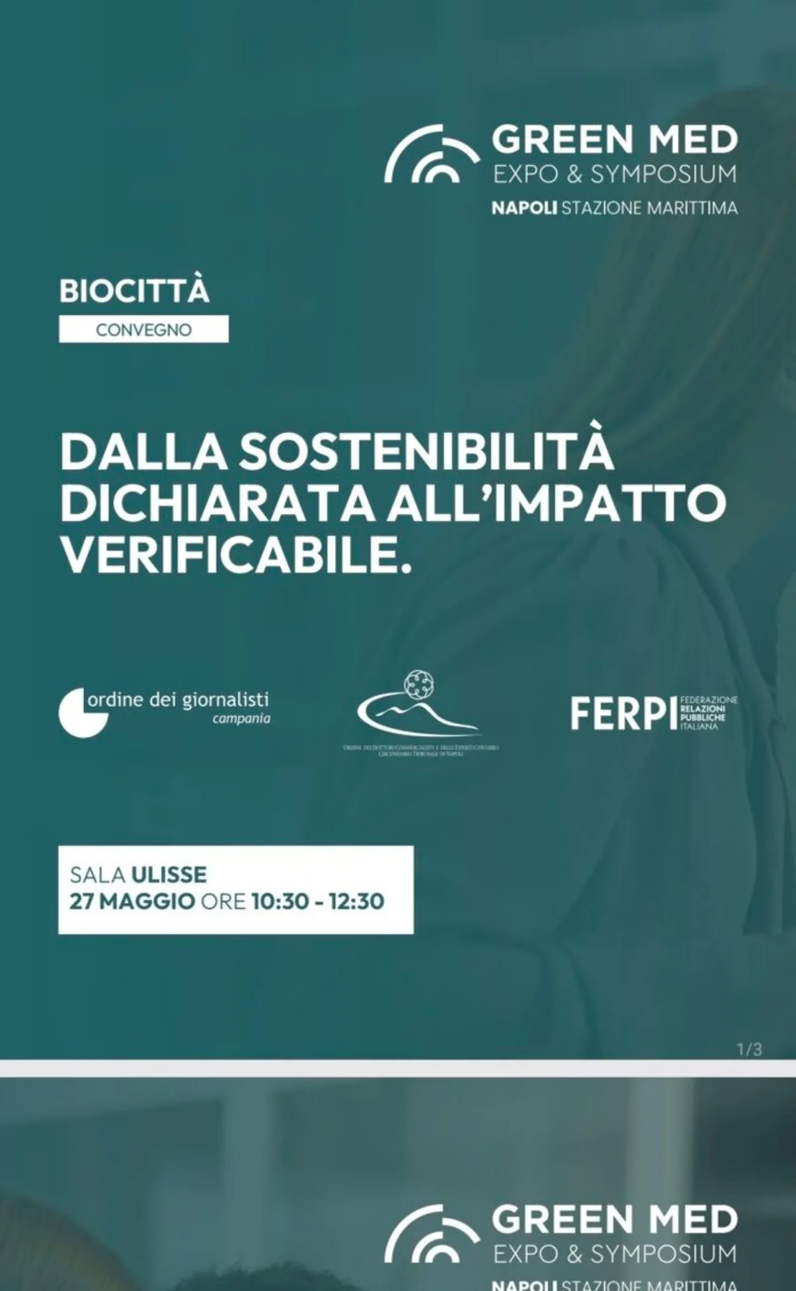 Foto del comunicato: Green Med Expo & Symposium: il 27 maggio il workshop su sostenibilità, AI e comunicazione responsabile