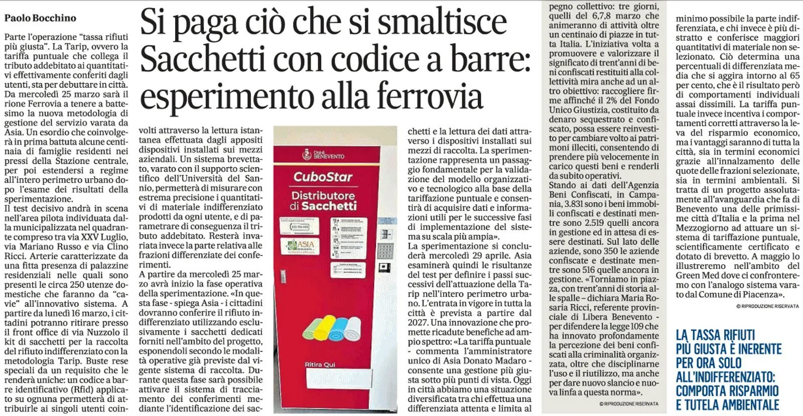 Foto del comunicato: Si paga ciò che si smaltisce Sacchetti con codice a barre: esperimento alla ferrovia